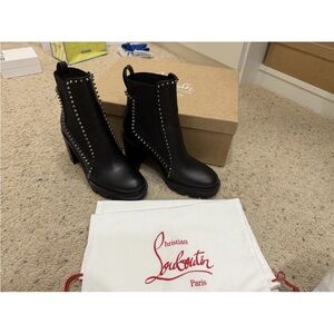 Christian Louboutin Black Heeled Boots with Silver Accents